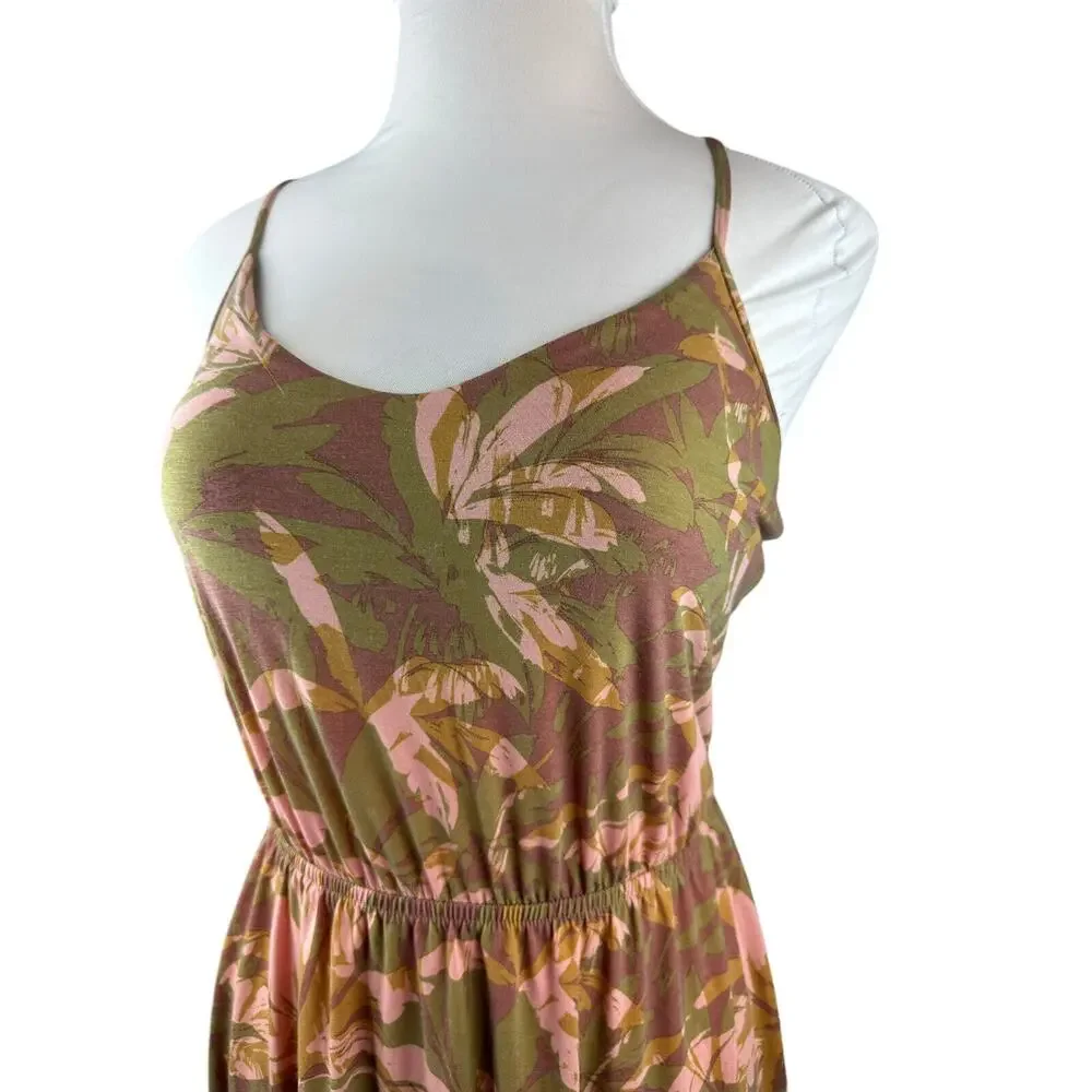 Prana Ayla Dress Racerback Tropical Green Brown Stretch Medium Resort Cruise - Picture 5 of 16